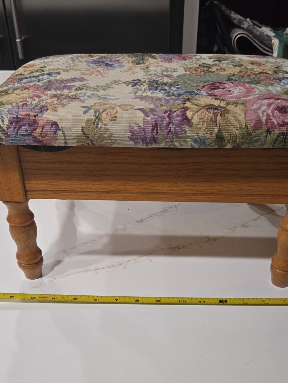 Floral Upholstered Wooden Foot Stool.- Pink & Green